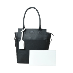 Divine's Elegant Black Leather Tote Bag with White Pouch - Versatile Work & Casual Carry