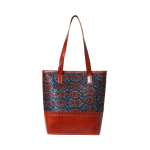 Luxfair's Artisan Leather Tote Bag - Handcrafted Brown & Indigo Pattern