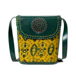 Luxfair's Handcrafted Green & Mustard Leather Sling Bag - Ethnic Pattern Crossbody