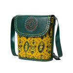 Luxfair's Handcrafted Green & Mustard Leather Sling Bag - Ethnic Pattern Crossbody - Image 2