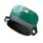 Luxfair's Handcrafted Green & Mustard Leather Sling Bag - Ethnic Pattern Crossbody - Image 3